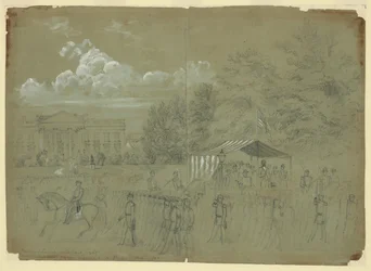 Le président Lincoln et le général Scott passant en revue le régiment de 3 ans sur Penn Ave. 1861